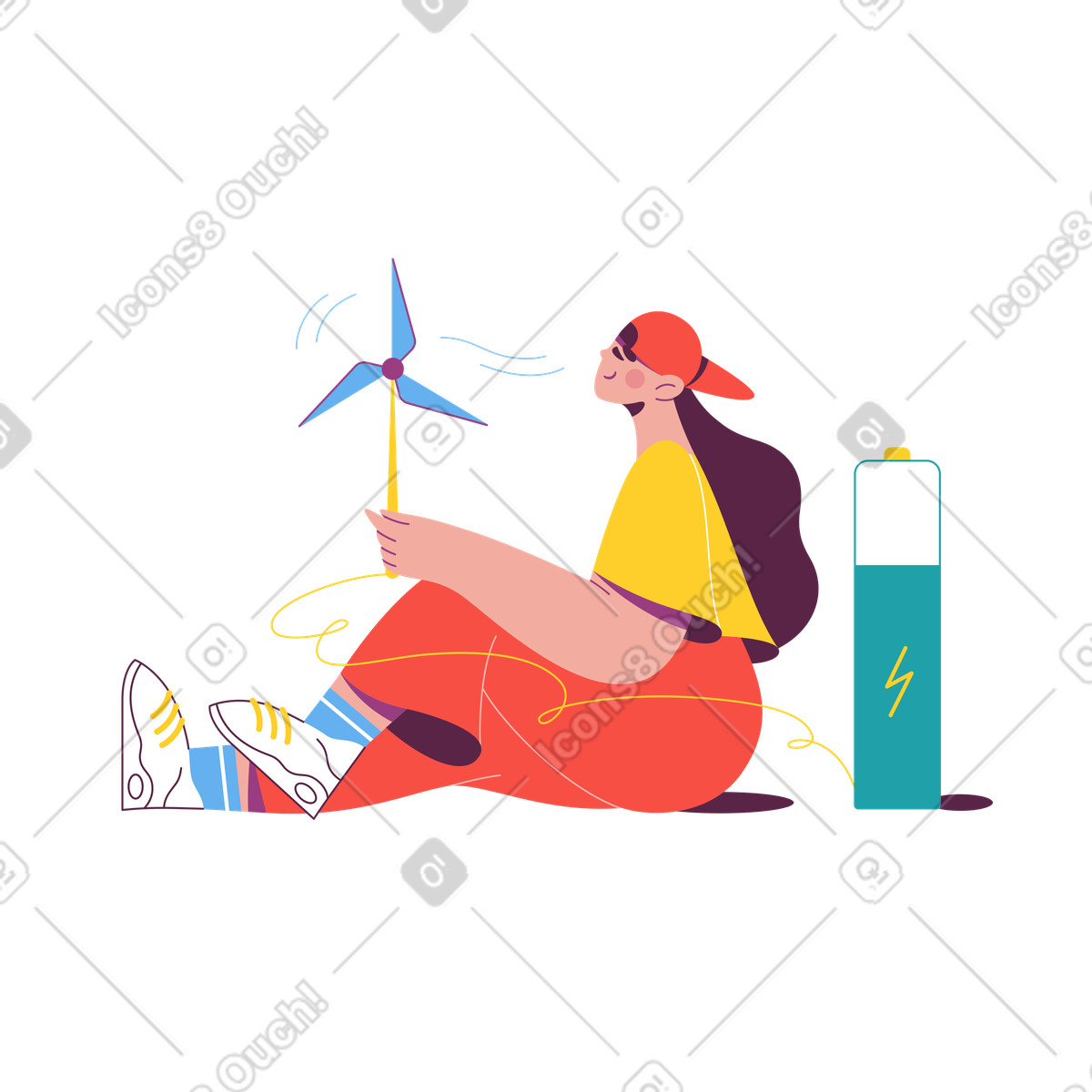 Power generation using wind energy, clean energy and environmental awareness illustration in Sammy style download in PNG, SVG