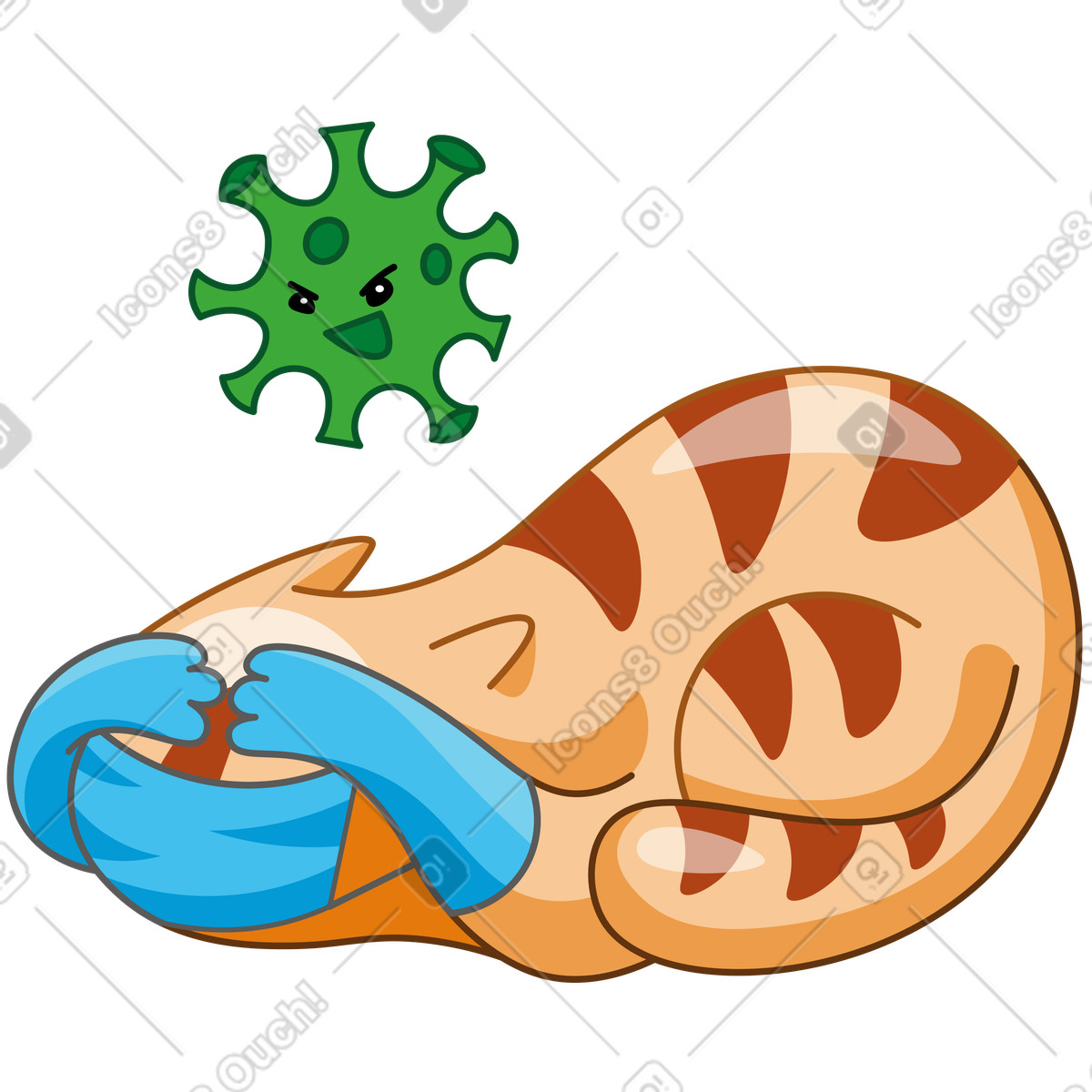 Scared cat hiding from coronavirus illustration in Kitekat style download in PNG, SVG