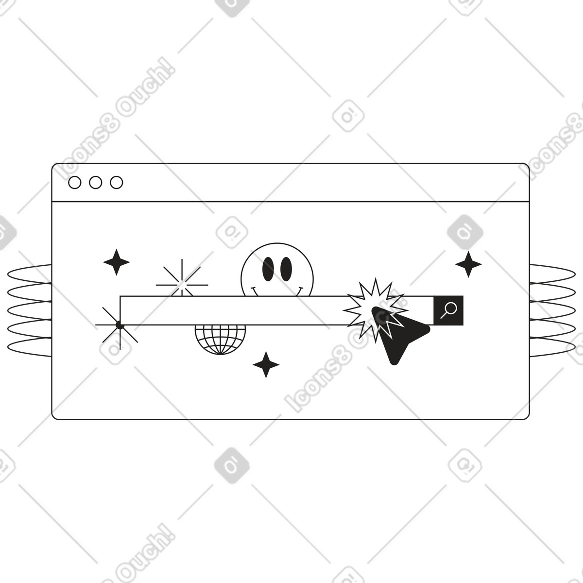 Ilustração de Smiley acima da barra carregamento do navegador com uma seta em no estilo Tokyo para baixar em PNG, SVG