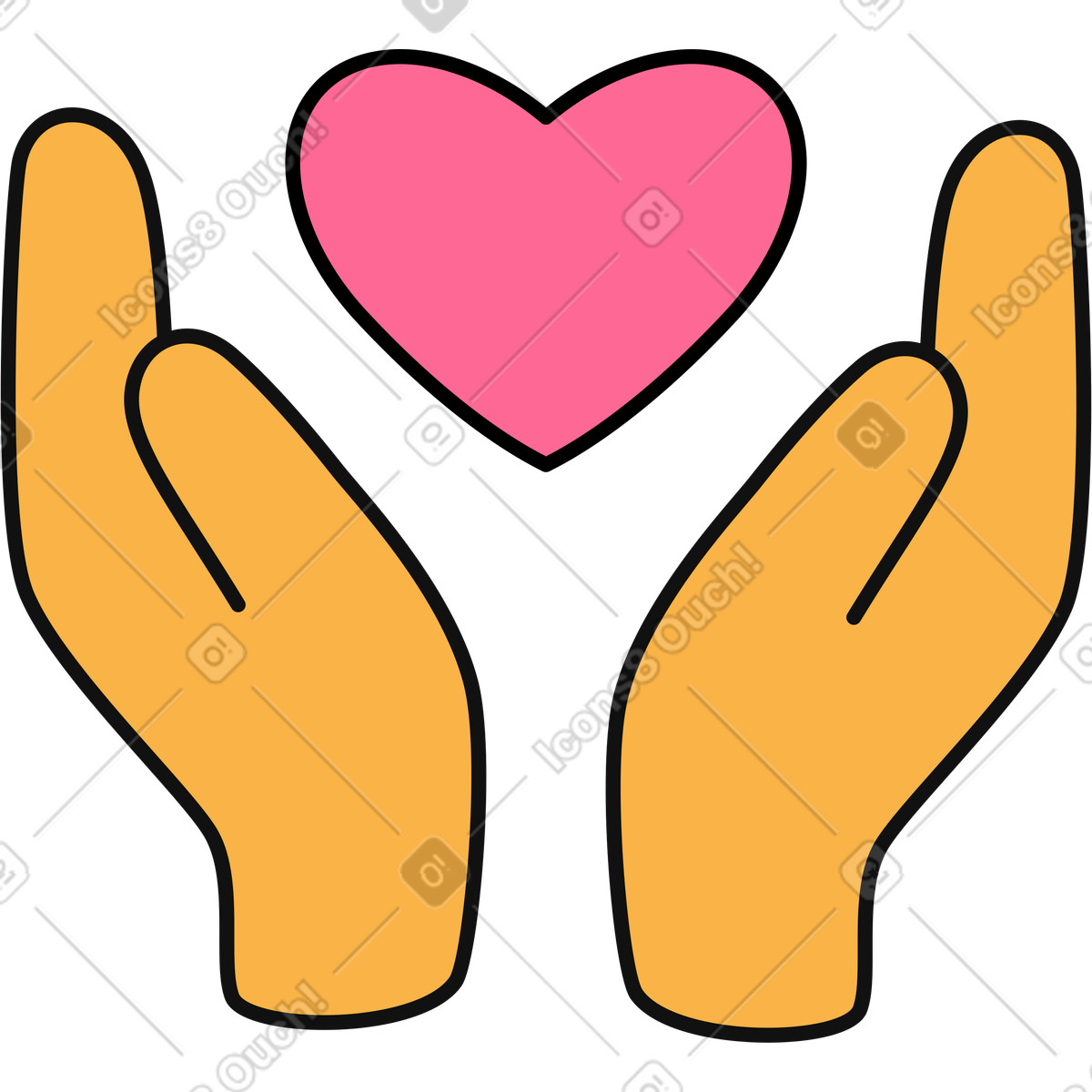 Le mani tengono l'icona del cuore illustrazione in stile Bloom scarica in PNG, SVG