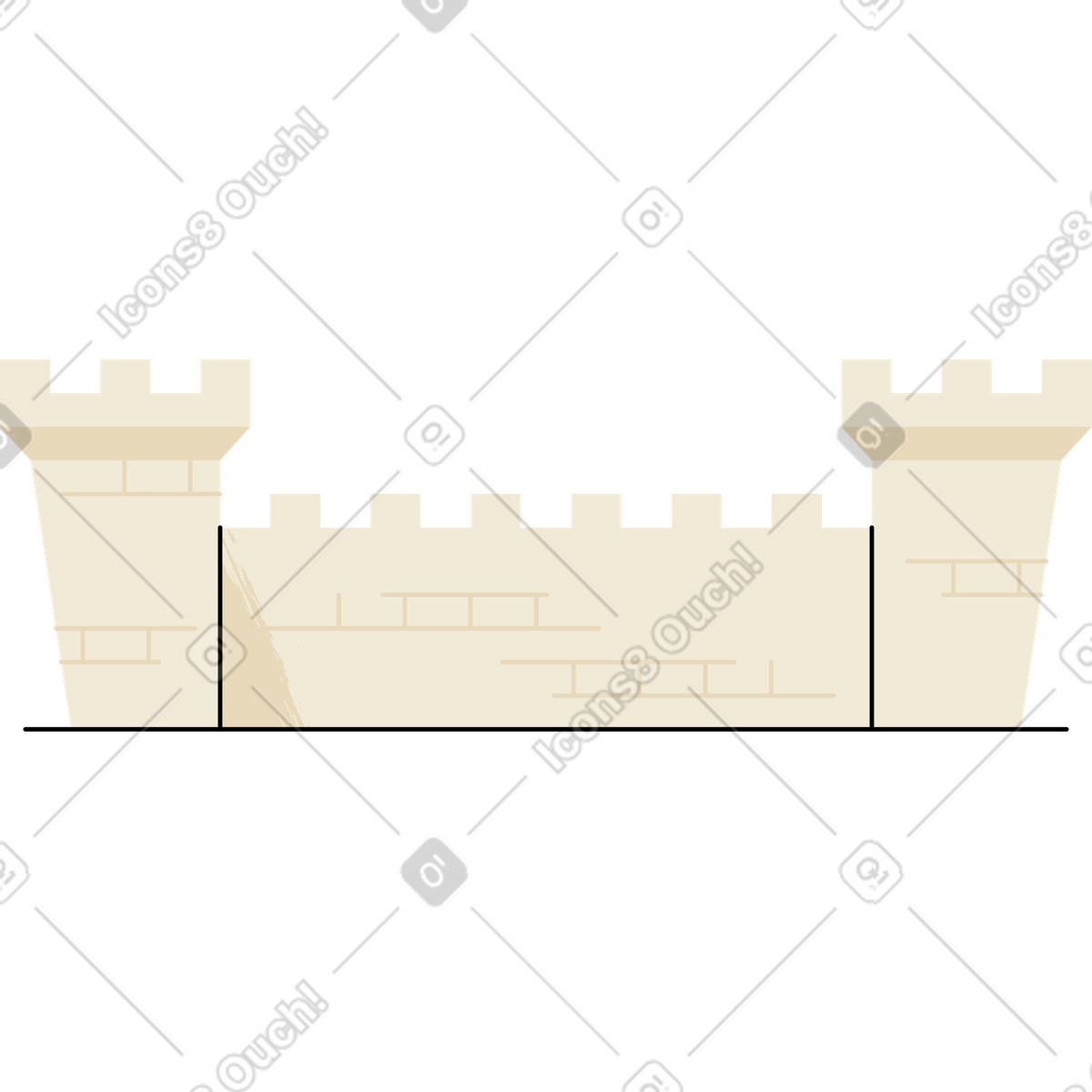Castle with towers illustration in PNG, SVG