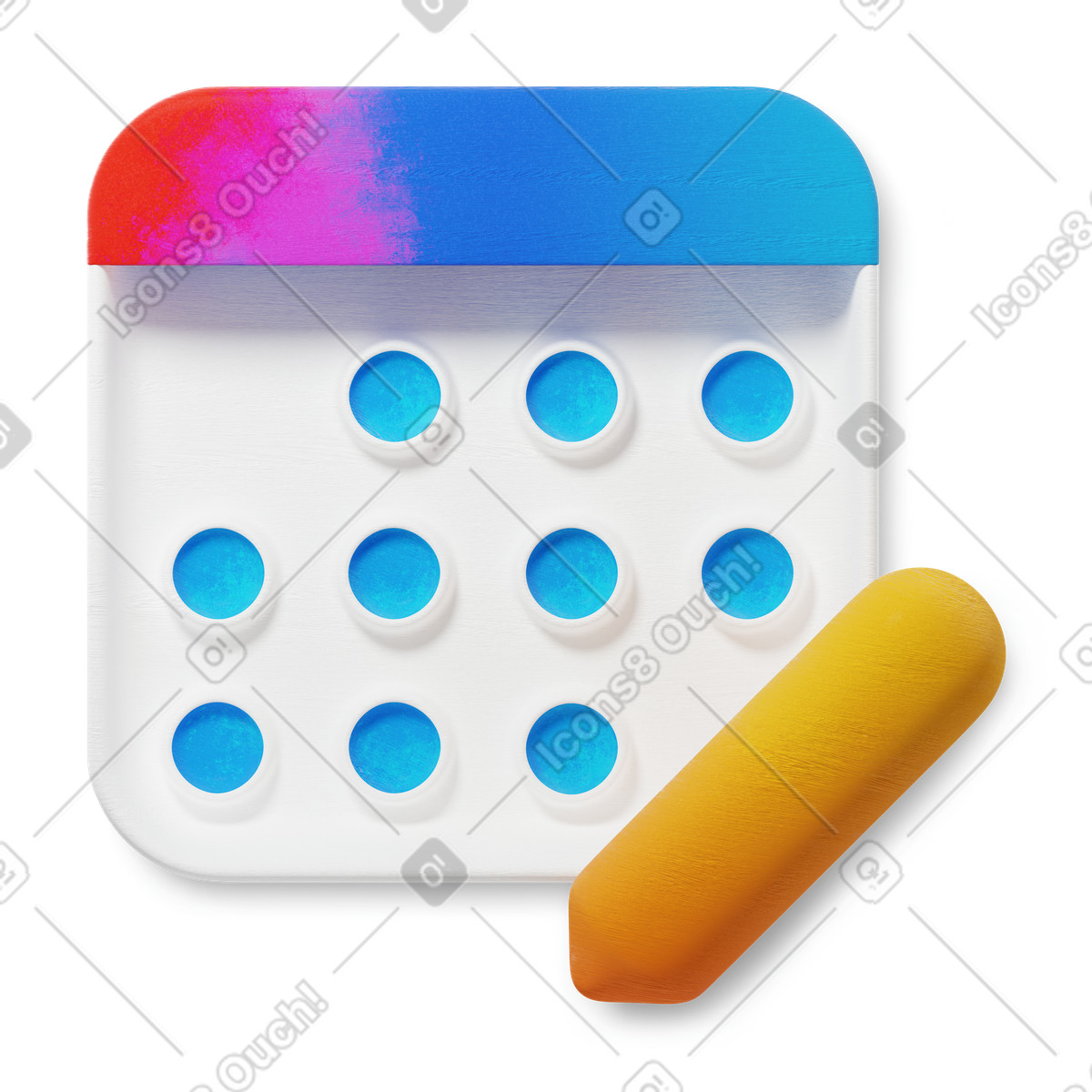3D Microsoft Fluent illustration 스타일의 Calendar app icon with colorful header and yellow edit pencil 일러스트레이션 PNG, SVG 다운로드