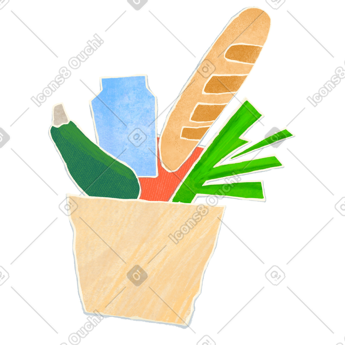 Ilustración Kraft bag with farm products en estilo Crafty a descargar en PNG y SVG