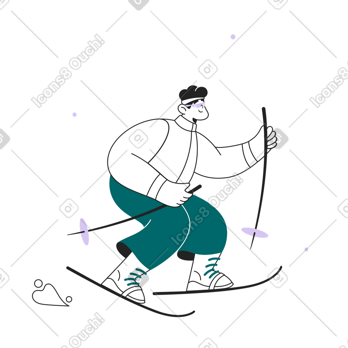 Illustration Guy fait du ski dans le style Sammy Line à télécharger aux formats PNG, SVG