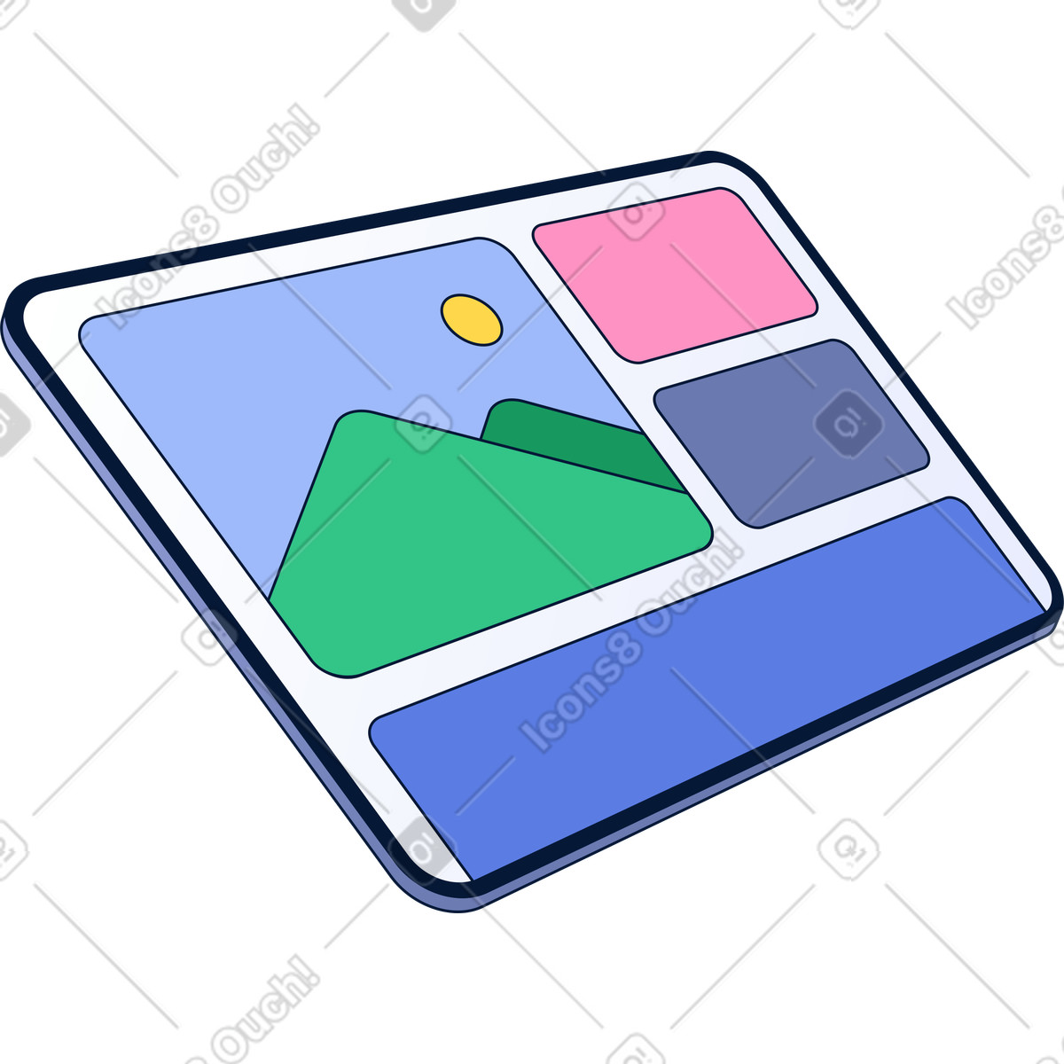 Tablet with interface illustration in PNG, SVG