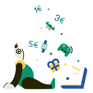 A person sitting with a laptop and icons - Spot style illustration