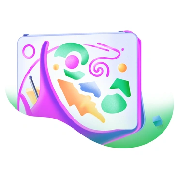 A Bainbridge 172 board with a smooth surface, displaying a variety of bright abstract patterns and textures in vibrant colors. The patterns include swirls, geometric shapes, and splashes of paint, all interacting dynamically across the board. The background consists of soft pastel shades that complement the vivid designs, giving the whole composition a cohesive and lively appearance.