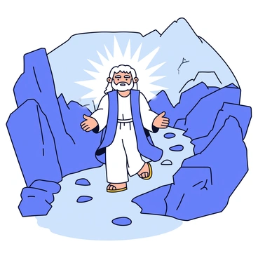 Moses descending from the mountain with his face shining brightly, illuminating the path