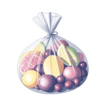 A sweet bundle of candied fruits wrapped in cellophane