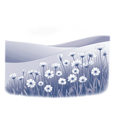 A vast field stretches across the landscape, filled with an abundance of "blooming cornflowers." The delicate petals of the flowers are open, showcasing their intricate designs. The cornflowers sway gently in the "breeze," creating a rhythmic motion throughout the field. In the background, a clear sky looms above, while the undulating terrain provides depth to the scene. The overall composition captures the beauty and tranquility of this natural setting.