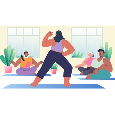 A yoga instructor leading a class in a serene studio surrounded by plants