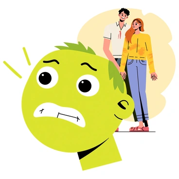 A face turning green with envy as it watches a happy couple