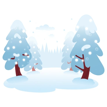 A forest filled with tall, snow-covered trees, their branches heavy with a thick layer of white snow. The trees are adorned with sparkling fairy lights that twinkle brightly against the backdrop of the white landscape. Soft snowflakes are gently falling from the sky, adding to the serene winter scene. The ground is blanketed in untouched snow, creating a smooth, uniform surface. In the distance, the faint outline of more trees can be seen, creating a sense of depth in the forest.