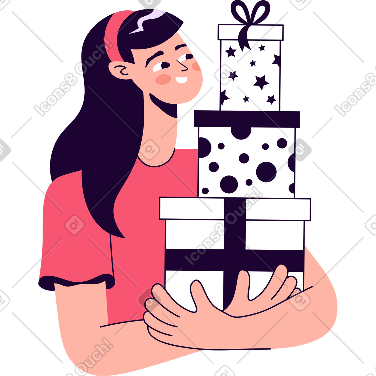 Ilustração de Menina com presentes nas mãos em no estilo Martina para baixar em PNG, SVG