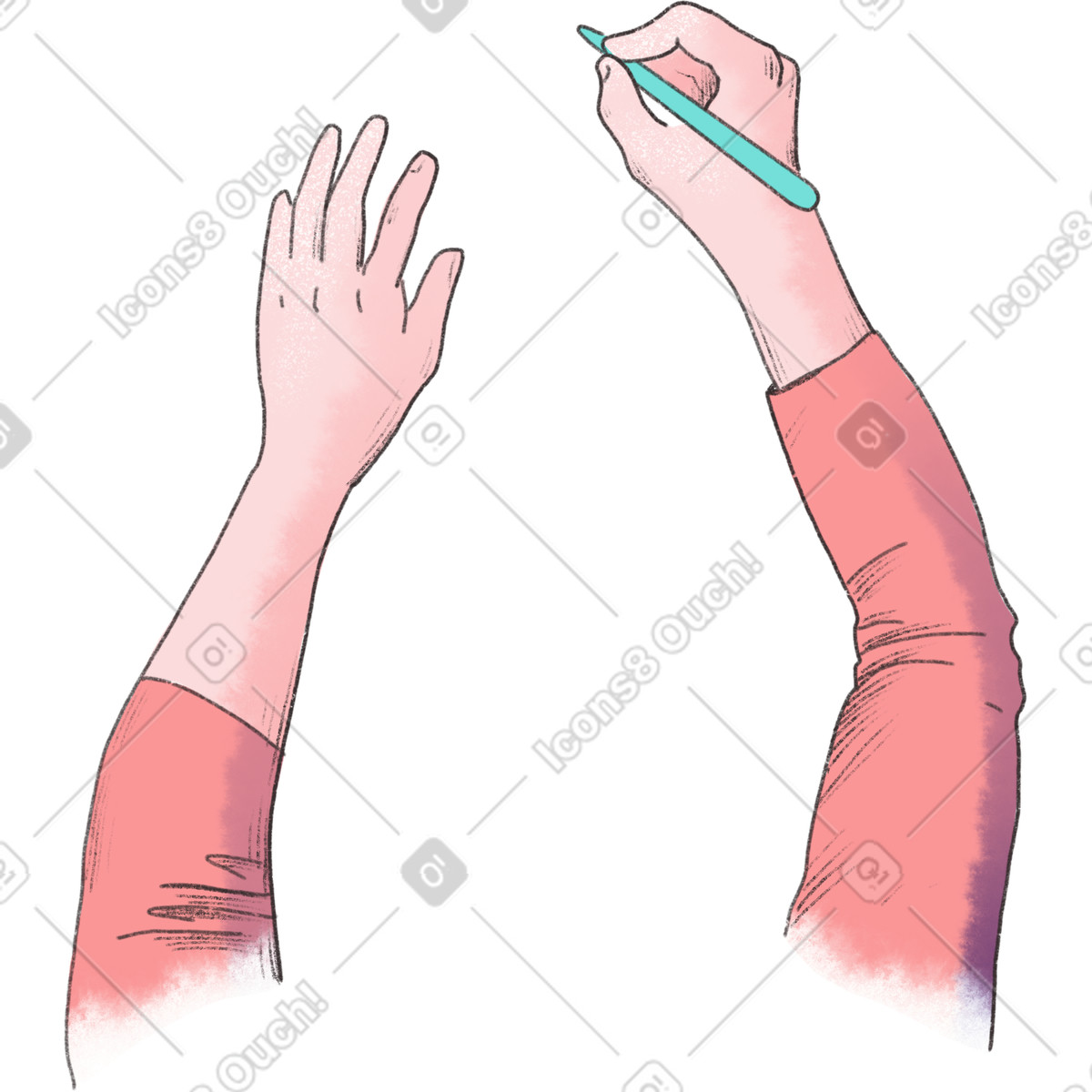 Arme in rosa ärmeln mit einem bleistift der hand-Illustration im Moments-Stil als Download PNG, SVG