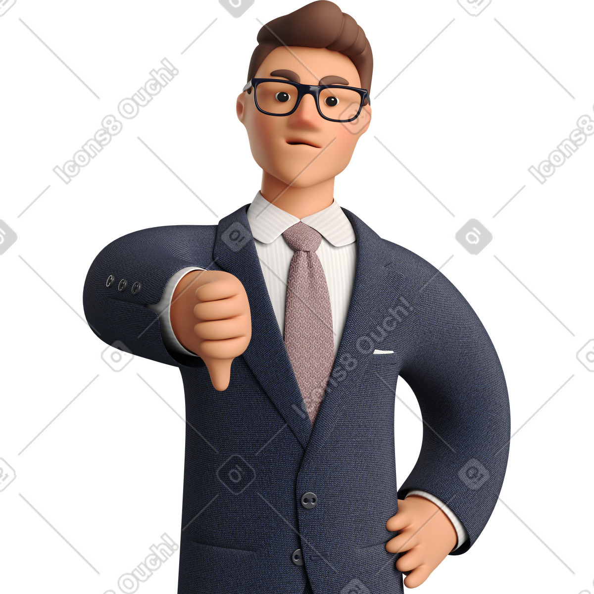 Ilustração de Angry businessman in dark blue suit showing thumbs down em no estilo 3D Business para baixar em PNG, SVG