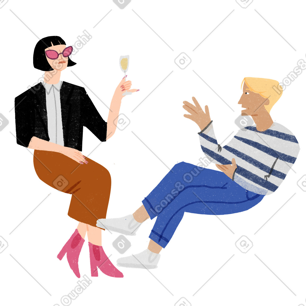 Man and woman hanging out talking illustration in Public style download in PNG, SVG