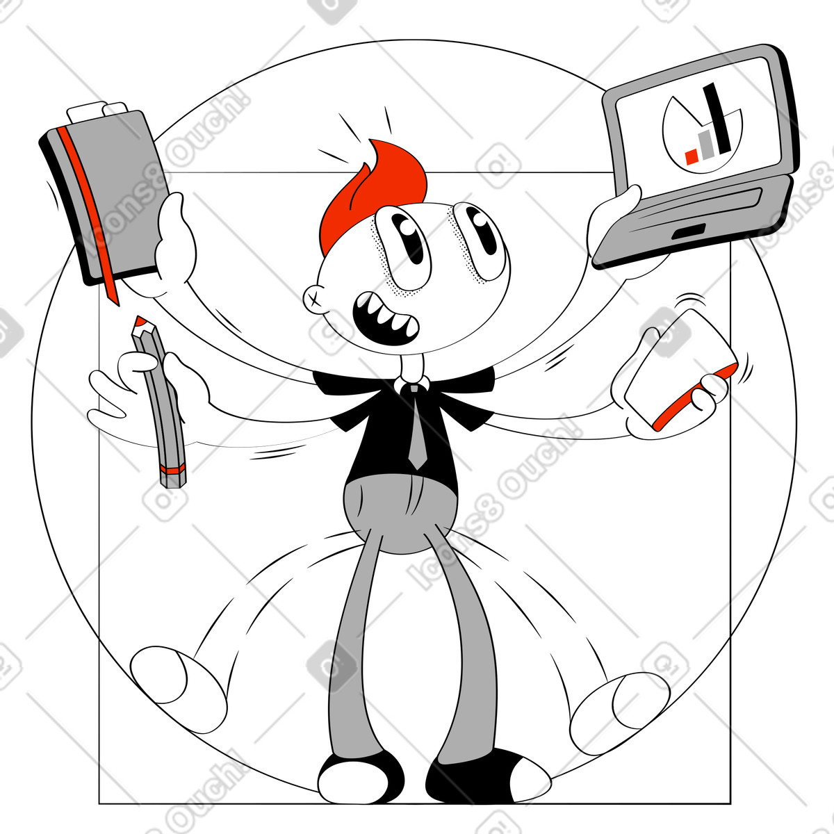 Mann findet die richtige work-life-balance-Illustration im Looney-Stil als Download in PNG, SVG