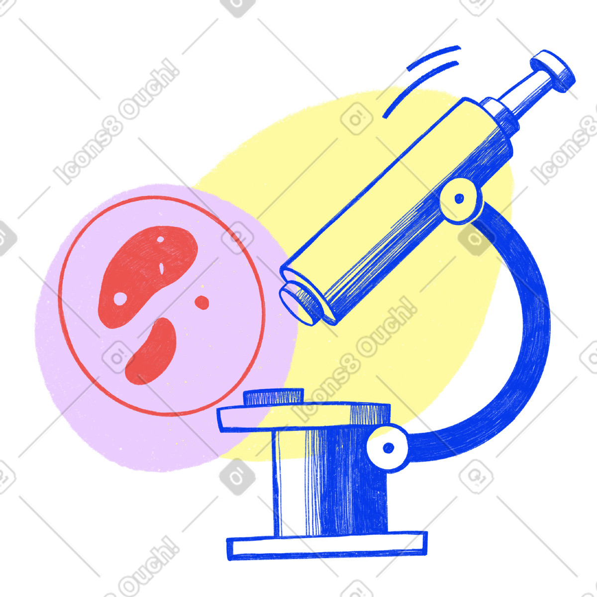 下载 Biro 风格的 Blue microscope showing molecules 插画，支持 PNG、SVG 格式