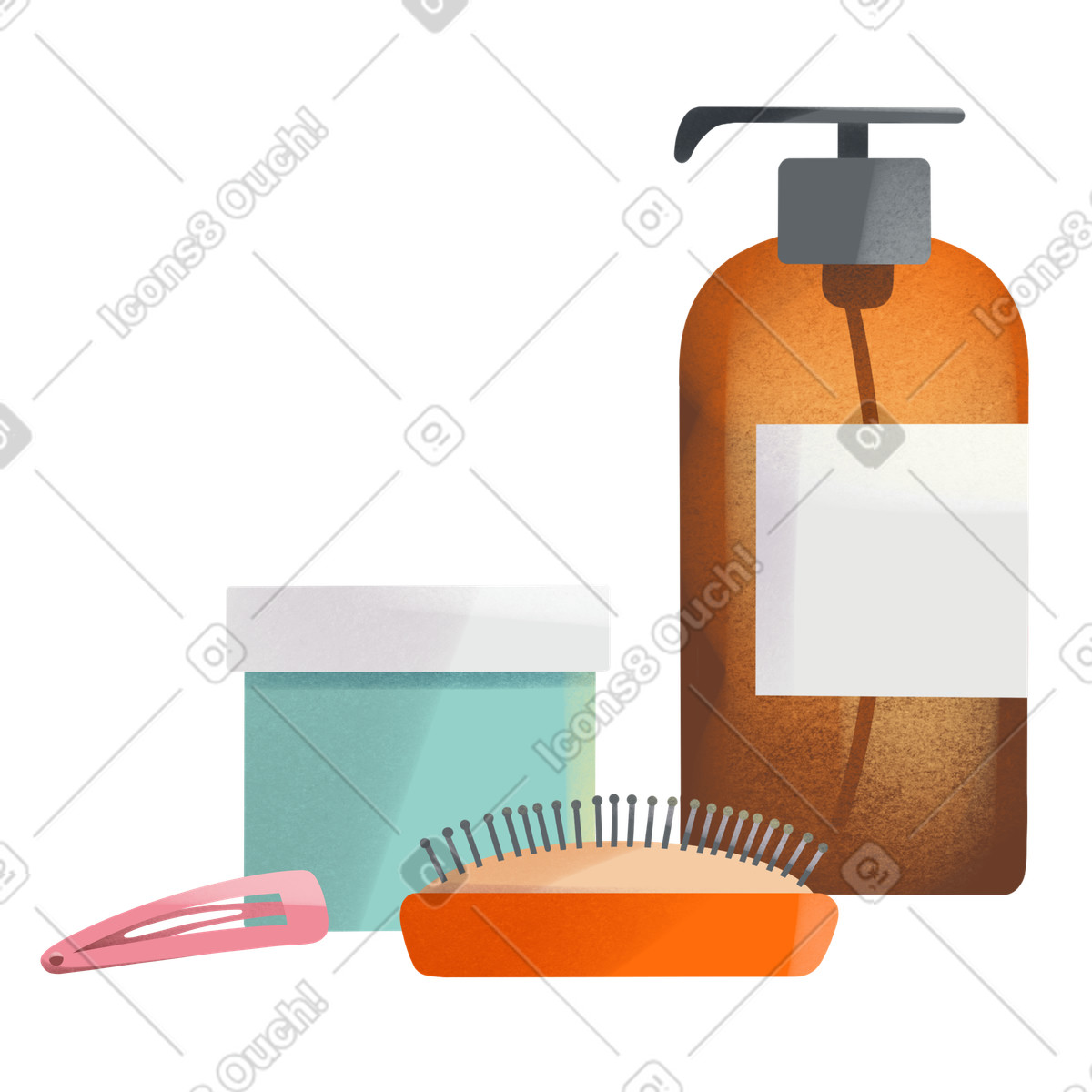 Care cosmetics and hairbrush illustration in Shine style download in PNG, SVG