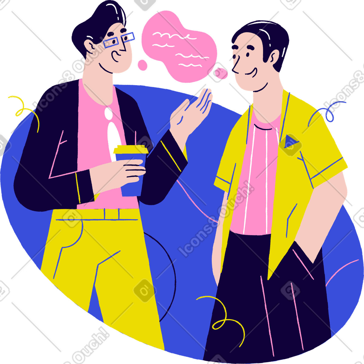 Illustration Des hommes discutent entre eux dans le style Holidays à télécharger aux formats PNG, SVG