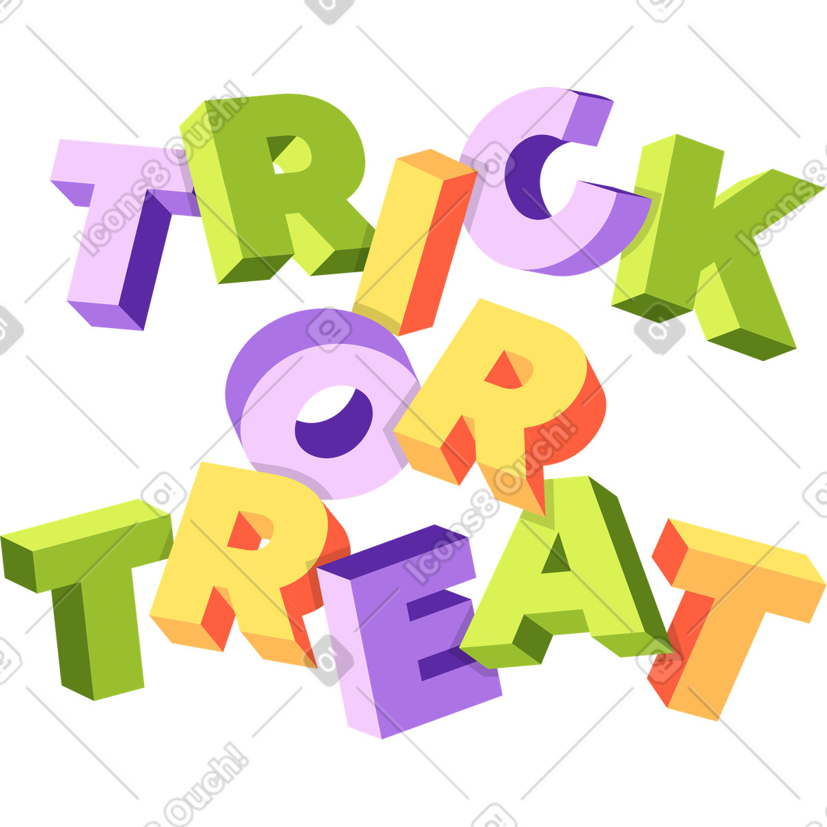 Colorful Trick or Treat 3D Lettering illustrazione in stile scarica in PNG, SVG
