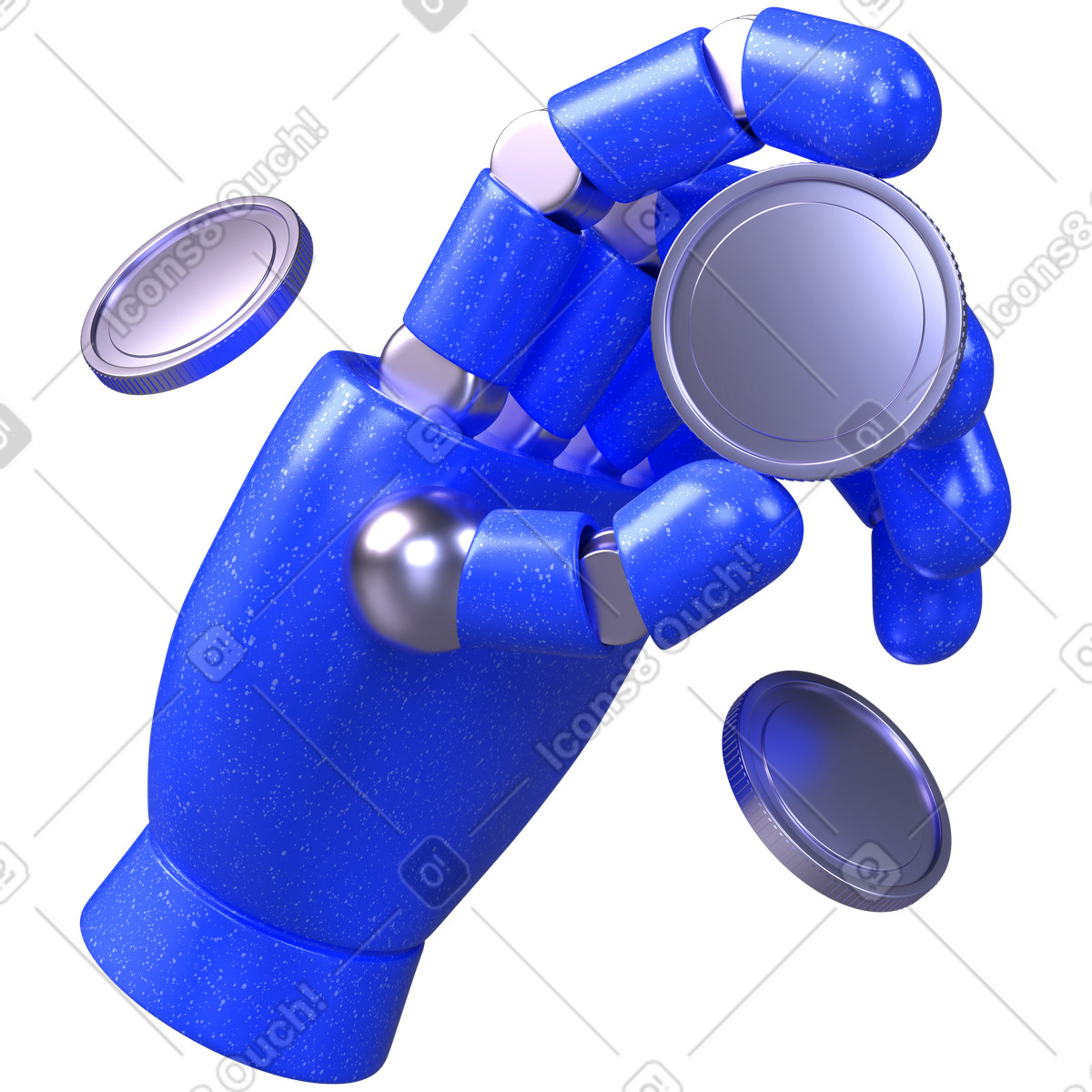Ai robotic hand with coins, digital finance, futuristic technology illustration in 3D Boost style download in PNG, SVG