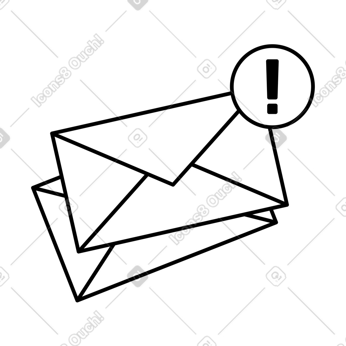 下载 Notion Line Art 风格的 Notification message envelope stack with urgent exclamation mark symbol 插画，支持 PNG、SVG 格式