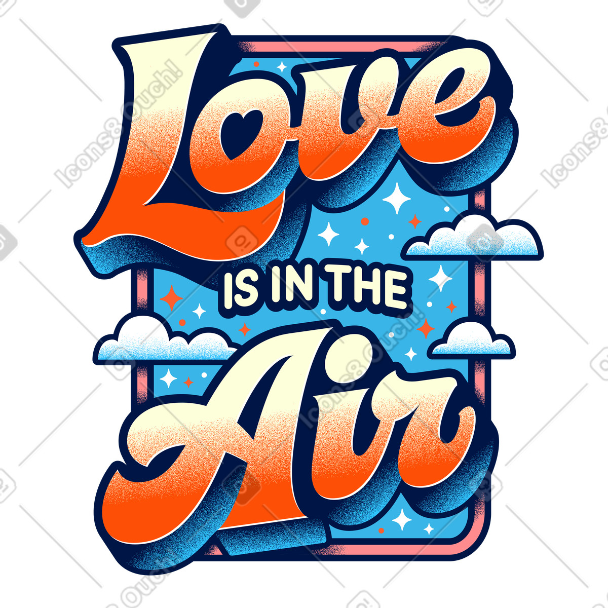Lettering love is in the air con testo di nuvole illustrazione stile scarica PNG, SVG