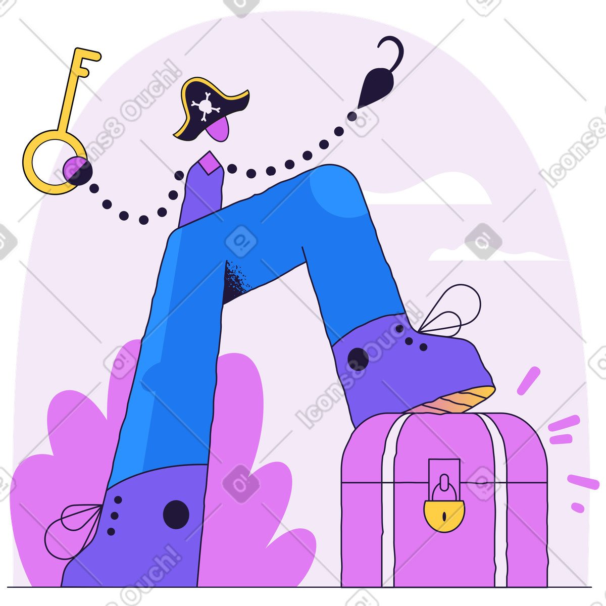 Pirate finding the treasure chest illustration in Conifer style download in PNG, SVG