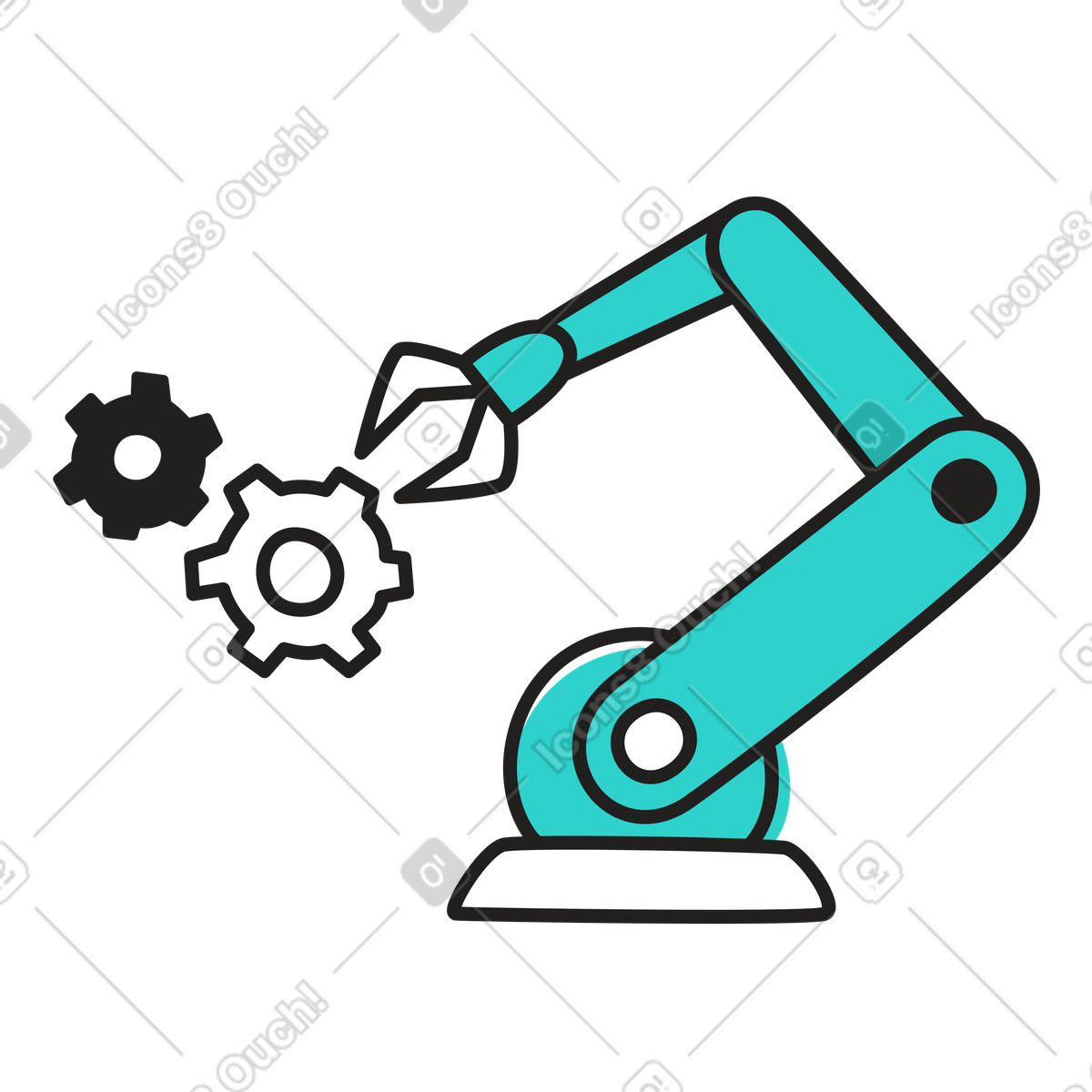 Illustration Bras robotisé et engrenages dans le style Little à télécharger aux formats PNG, SVG