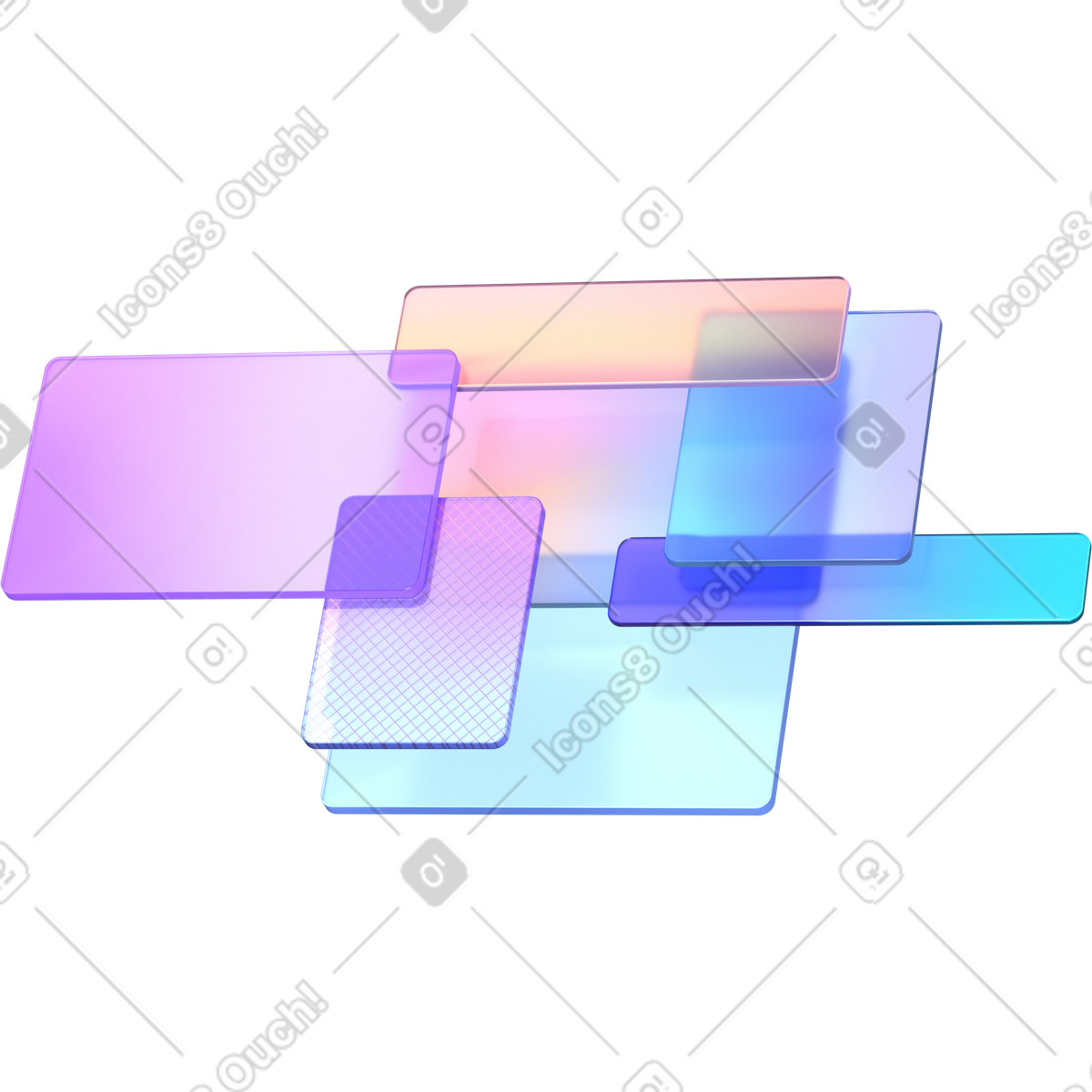 Geometric composition of translucent rectangles illustration in 3D Glassy style download in PNG, SVG