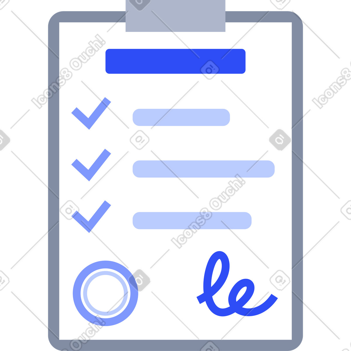 Clipboard with signed document illustration in System style download in PNG, SVG