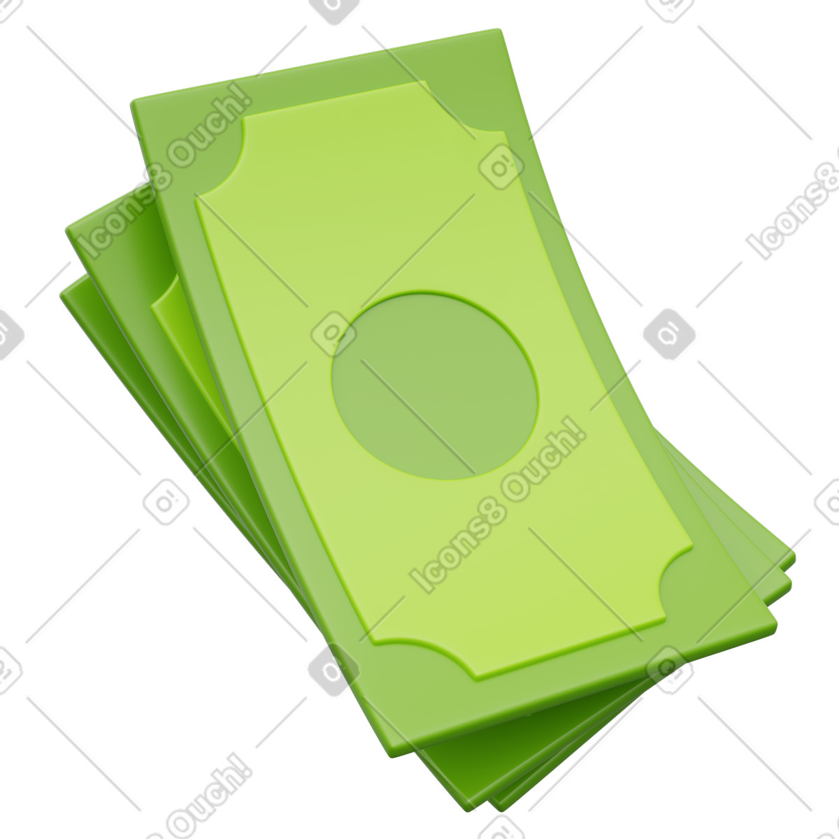 Financial wealth with green cash notes stack illustration in 3D Playful style download in PNG, SVG