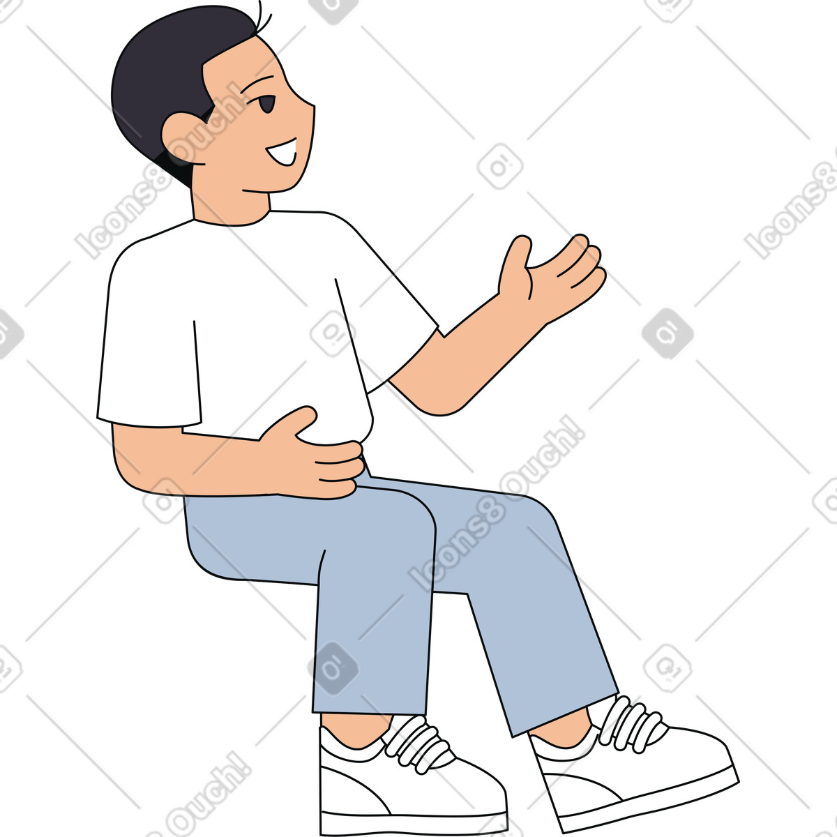 Smiling man sitting and talking illustration in Teko style download in PNG, SVG