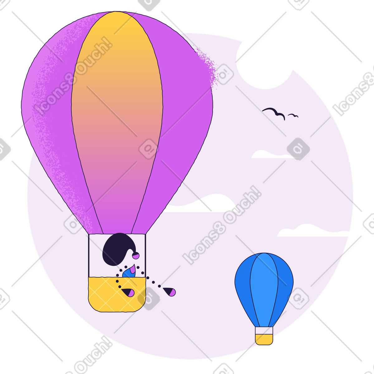 열기구를 타고 여행하는 여성 illustration in Conifer style download in PNG, SVG