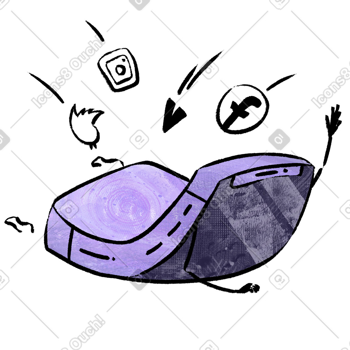 Phone with social network icons, media and community illustrazione in stile Doobry scarica in PNG, SVG