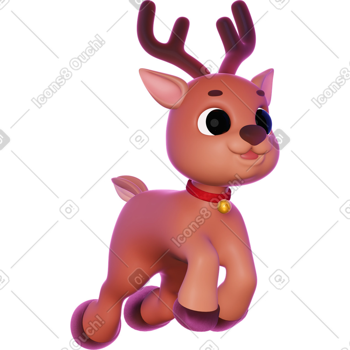 下载 3D Holidays 风格的 飞行的圣诞驯鹿 插画，支持 PNG、SVG 格式