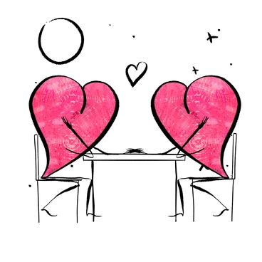 Two pink hearts with swirls - Doobry style illustration