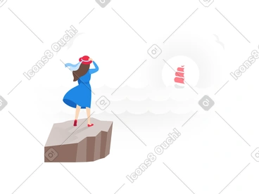 A woman in a blue dress standing on a cliff PNG, SVG