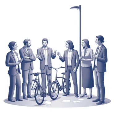 A group of Freedom Riders stands beneath a streetlamp, engaged in a passionate debate. The individuals are a mix of men and women, reflecting a diversity of backgrounds and ages. Their expressions convey intensity and determination. Some are gesturing with their hands, emphasizing their points, while others listen intently, displaying thoughtful expressions. The streetlamp casts a soft light on their faces, highlighting their features against the night backdrop. A few bicycles are parked nearby, and there are scattered papers on the ground, suggesting an environment of activism and urgency. The setting is urban, with a faint outline of buildings in the background.