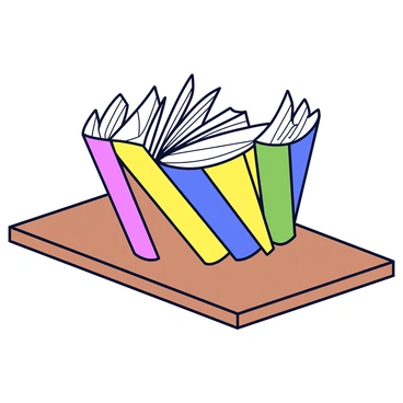 A pair of books with colorful covers. The books are positioned with their pages leaning towards each other, creating a triangular gap between them. The pages are slightly fanned out, giving the impression of movement as if they are whispering secrets. The surface on which the books rest is a smooth wooden table.