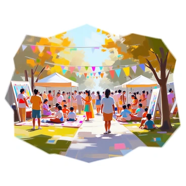 A city park filled with people celebrating diversity through music and art
