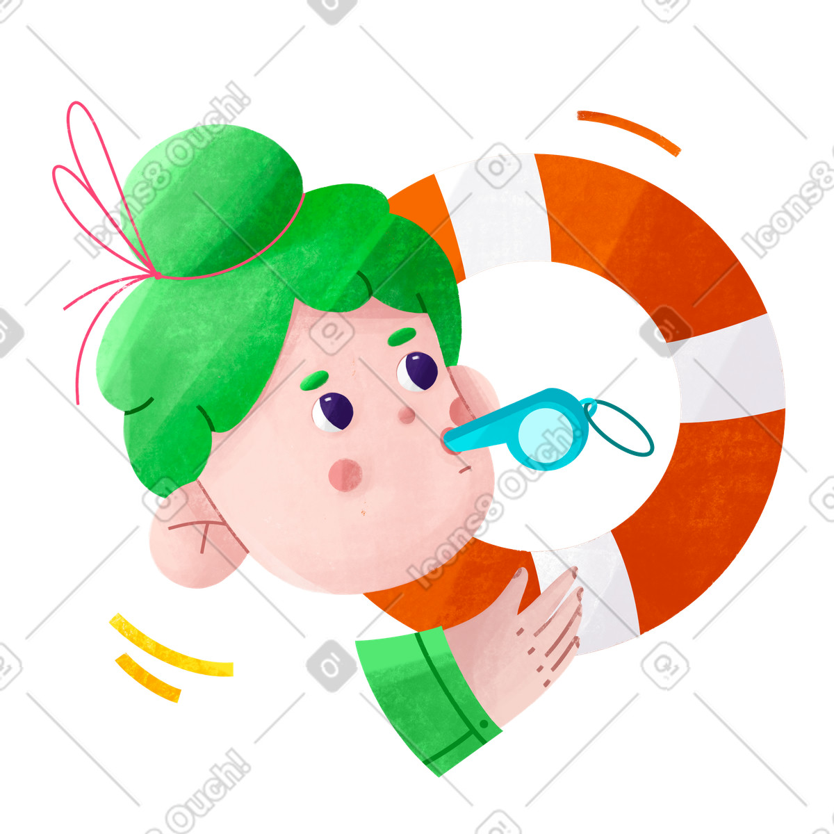 Bonbon 스타일의 구명요원이 호루라기를 불고 구명 부표를 던진다 일러스트레이션 PNG, SVG 다운로드