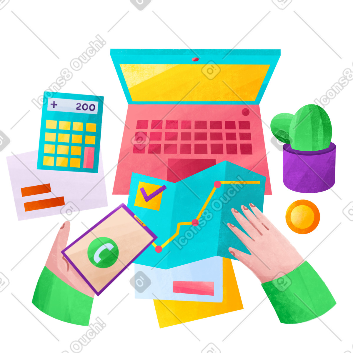 Ilustração de Homem com laptop trabalhando no escritório em estilo Bonbon para baixar em PNG, SVG