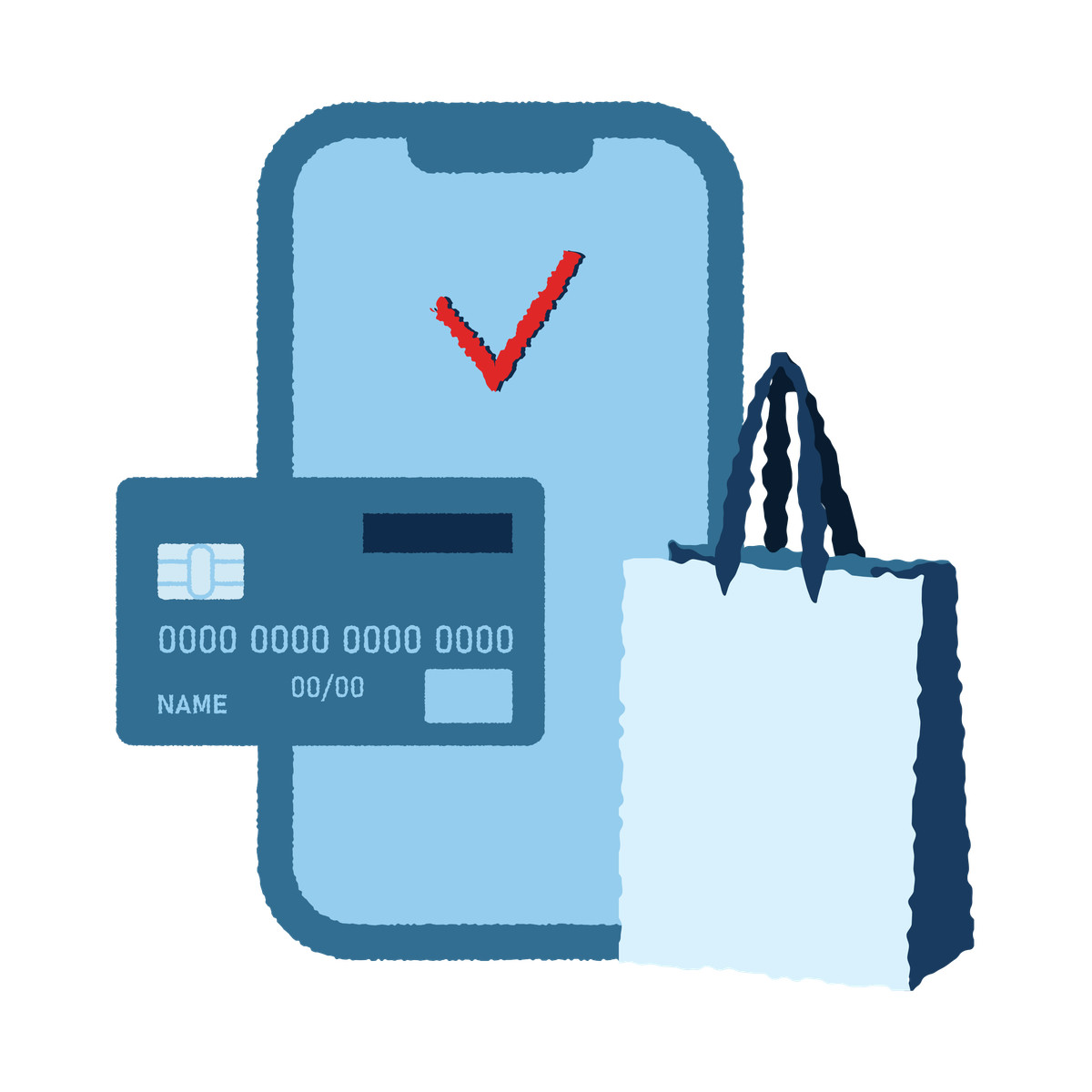 Easy payment and checkout for mobile shopping illustration in PNG, SVG
