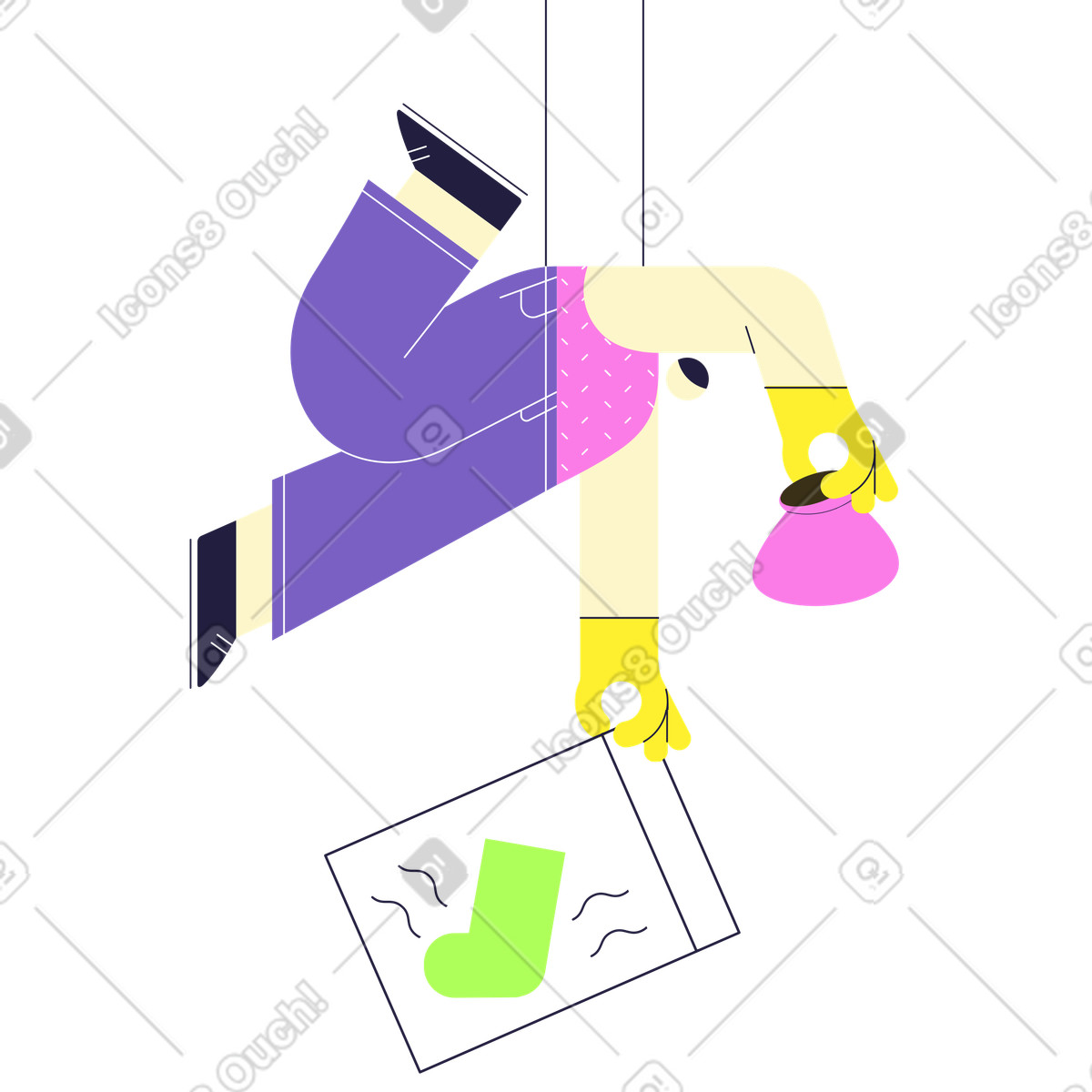 Иллюстрация Уборщик собирает грязный носок в PNG и SVG