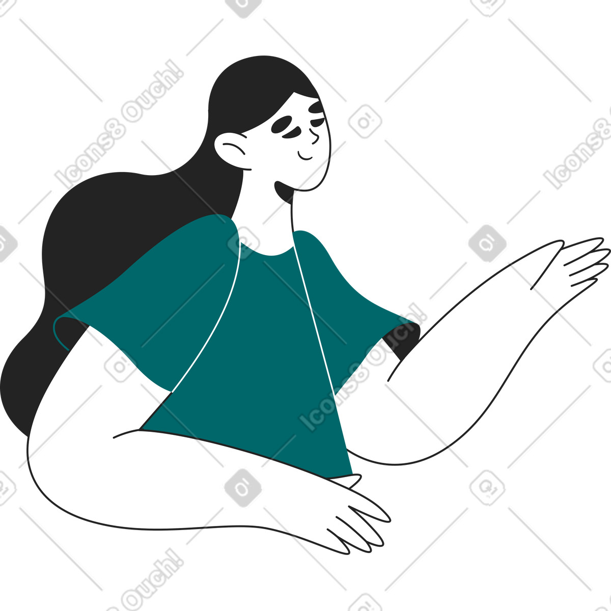 Half of the woman points to something illustration in Sammy Line style download in PNG, SVG
