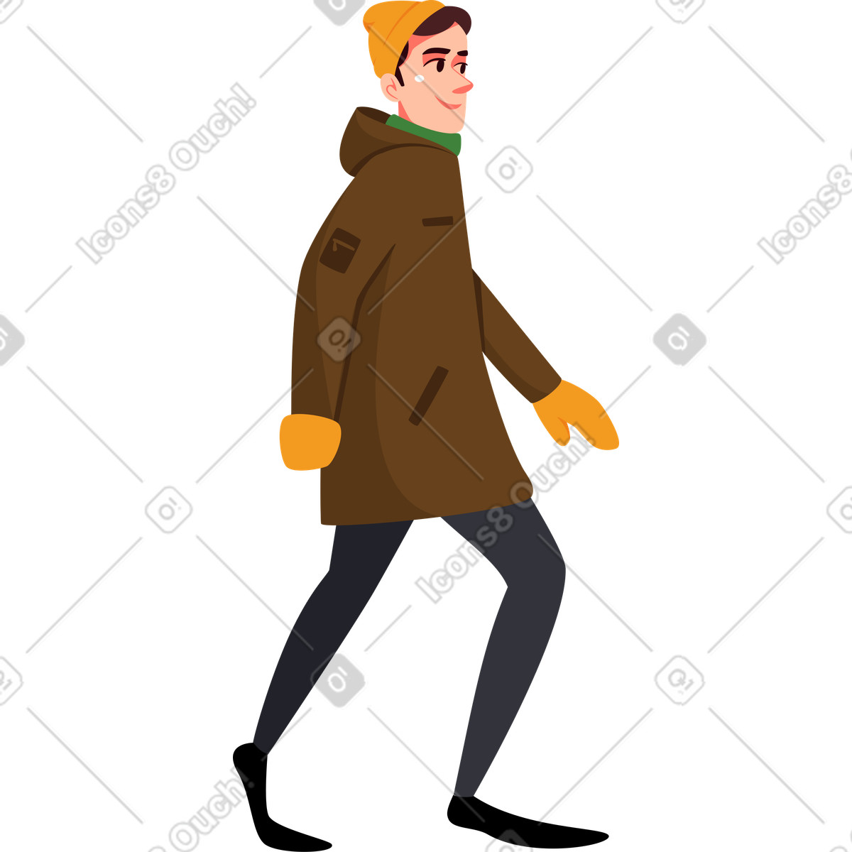 Ilustración Hombre caminando con abrigo en estilo Vivid a descargar en PNG y SVG