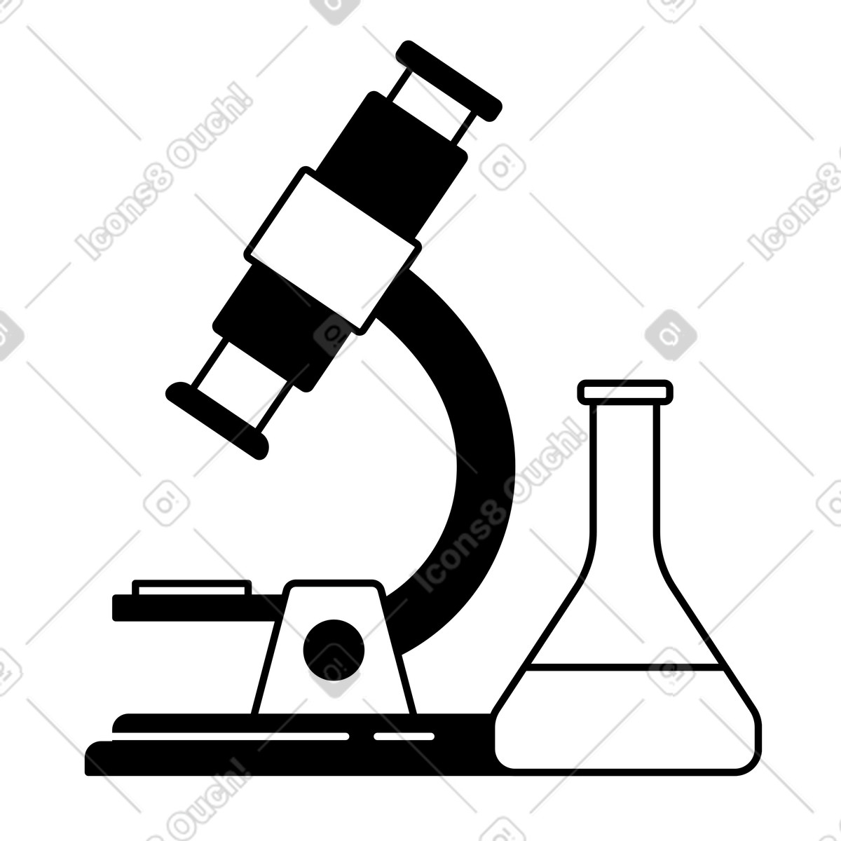 Microscope and laboratory flask symbol for scientific research experiments-Illustration im -Stil als Download in PNG, SVG